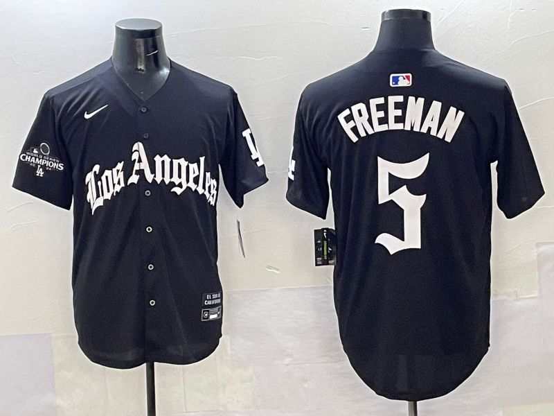 Men Los Angeles Dodgers 5 Freeman Black Five generations Joint Name 2025 Nike MLB Jersey style 32